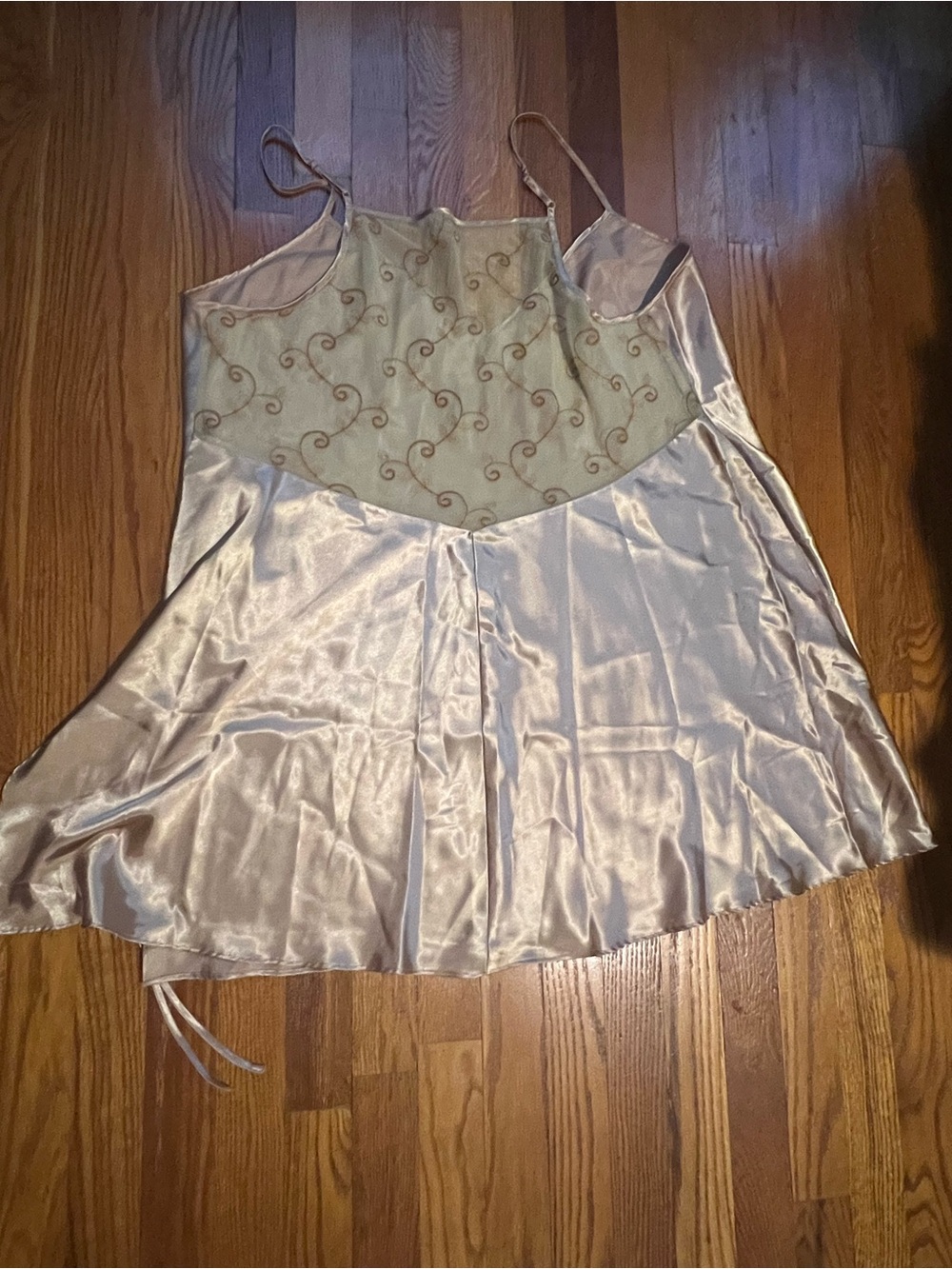 Silky Satin Slip Dress with Embroidered Bodice - Champagne